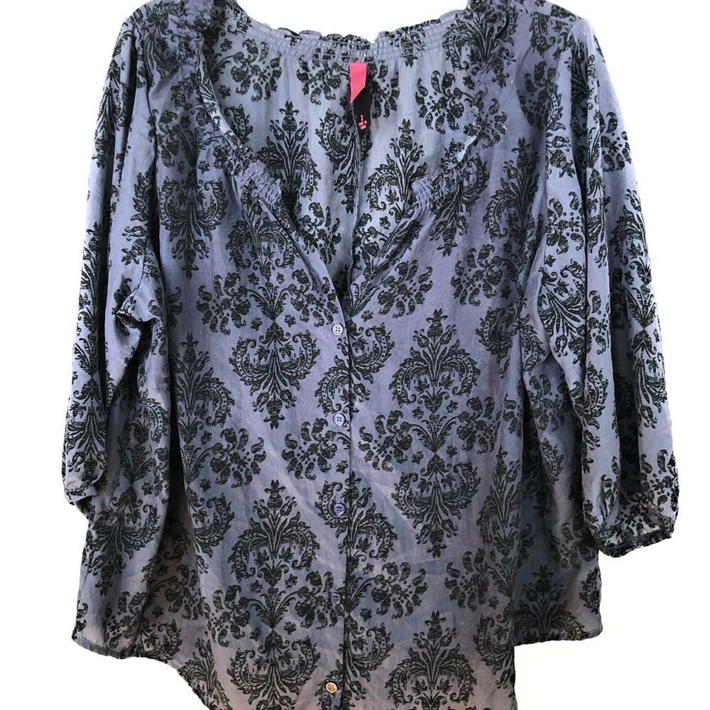 Pure Energy Paisley Print Blouse Black Purple